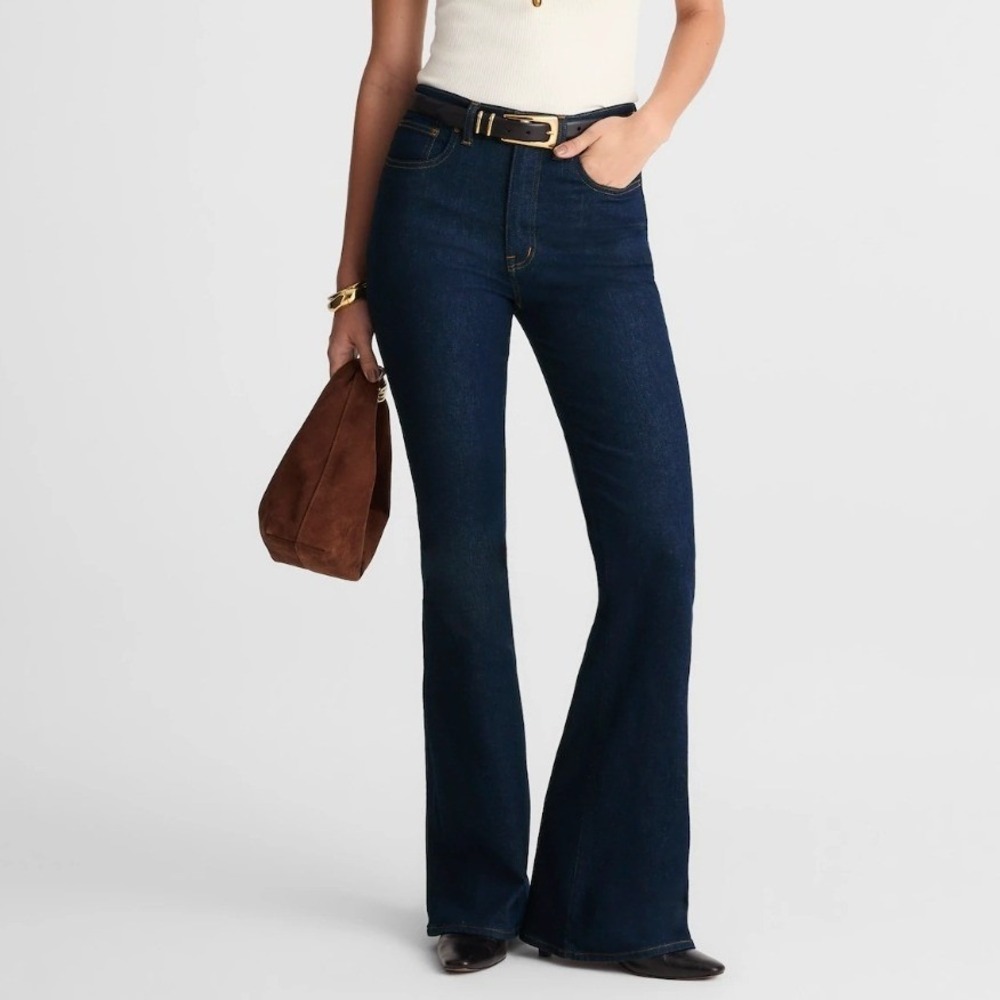 Madewell Super Stretch Flare Jeans Dark Rinse Wash High Rise Denim Minimalist 28